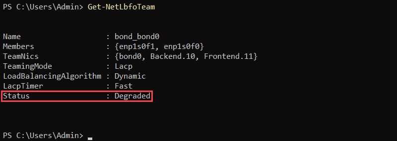 A team status showing as Degraded.