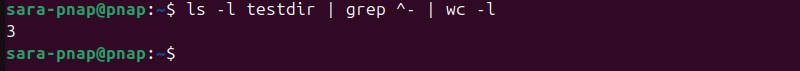 ls -l testdir | grep ^- | wc -l terminal output