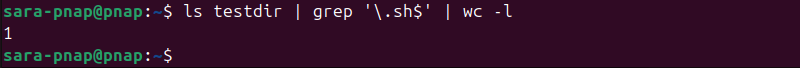 ls testdir | grep '\.sh$' | wc -l terminal output