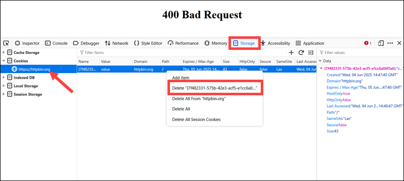 Manually delete cookies in DevTools.