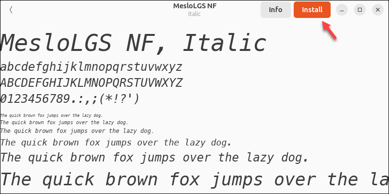 MesloLGS NF font install Linux