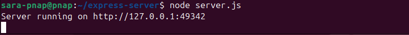 node server.js terminal output