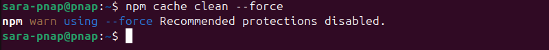 npm cache clean --force terminal output