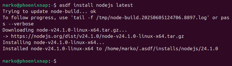 Installing the latest stable version of Node.js.