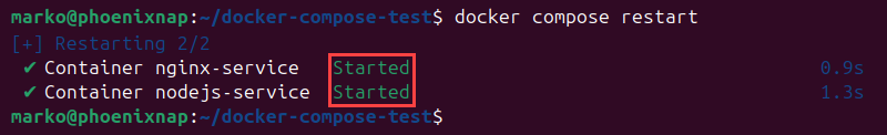 Executing the docker compose restart without any additional arguments.