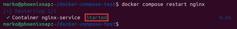 Restarting a nginx service with docker compose restart.