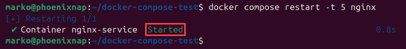 Restarting nginx with a 5-second timeout.
