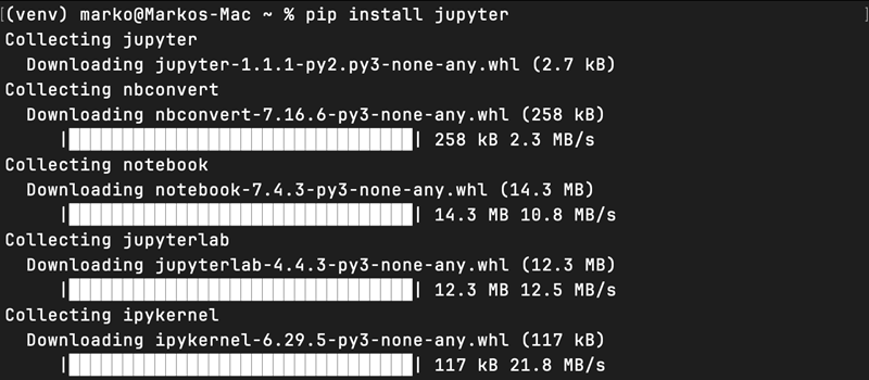 pip install jupyter Mac terminal output