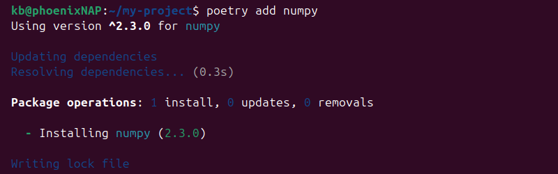 Adding a package in Poetry.