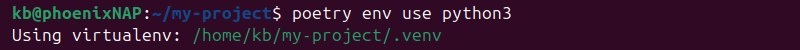 Setting the Python interpreter version for Poetry.