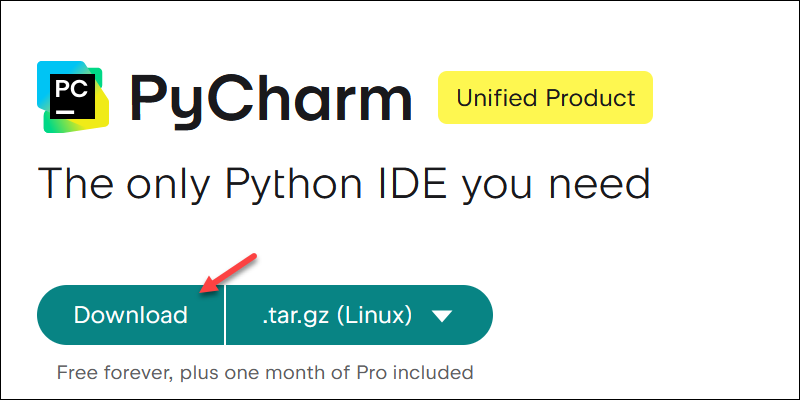 PyCharm Linux download tar.gz file button