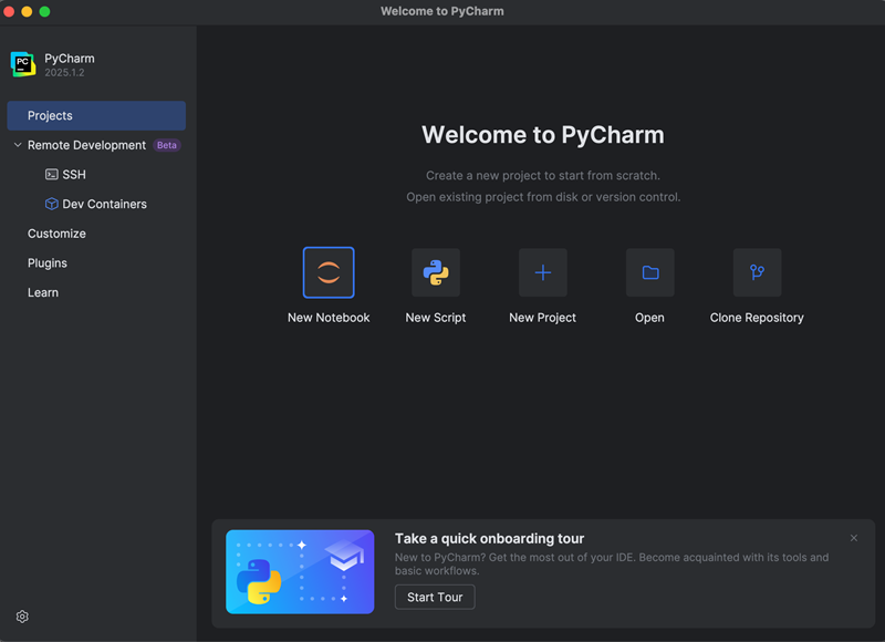 PyCharm running macOS
