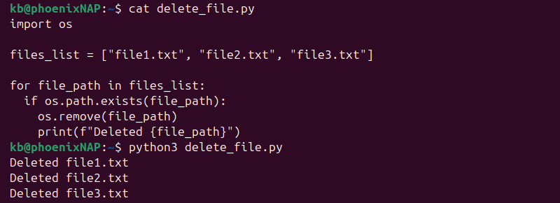 Python delete multiple files for loop output
