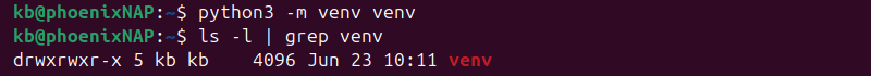 python3 -m venv venv terminal output