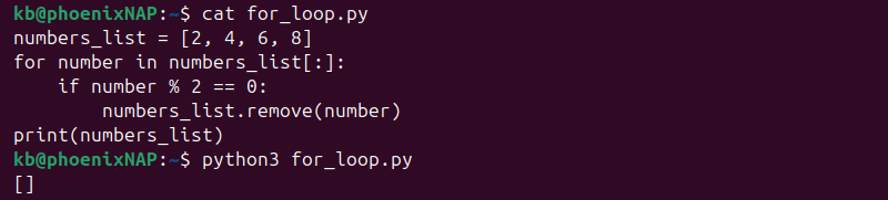 Removing from list copy Python output