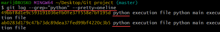 Searching for a pattern in Git commit messages.