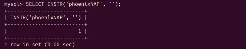 SELECT INSTR() empty substring MySQL output