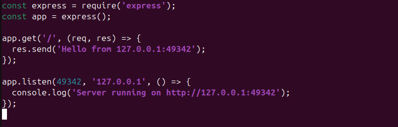 server.js contents terminal output