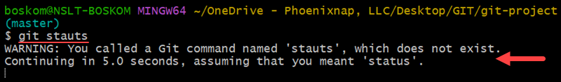 Using autocorrect in Git.