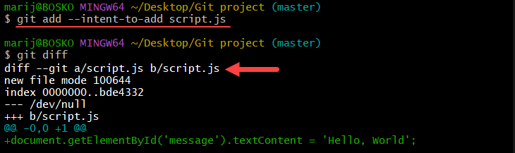 Signaling the intent to stage a file in Git.