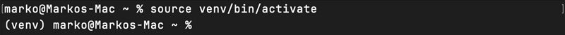 source /venv/bin/activate Mac terminal output