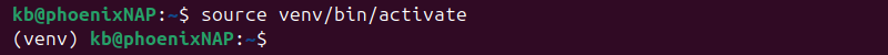 source venv/bin/activate terminal output