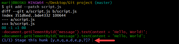 Staging specific file hunks in Git.
