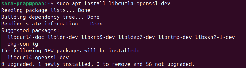 sudo apt install libcurl4-openssl-dev terminal output