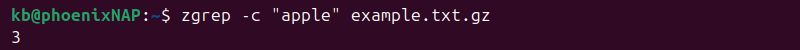 zgrep -c terminal output