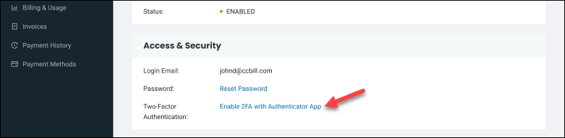 Accessing two-factor authentication settings in the BMC portal.