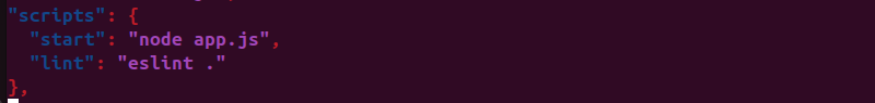 Add a scripts object. inside package.json, in Nano terminal output