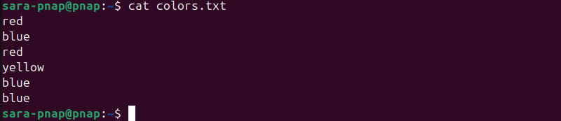 cat colors.txt terminal output