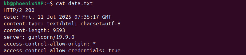 cat header data terminal output