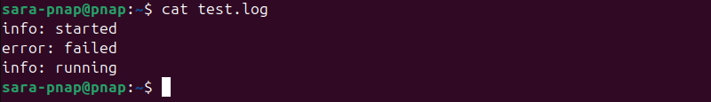 cat test.log terminal output
