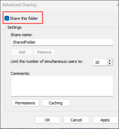 Check Share this folder.