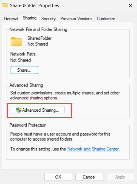 Click Advanced Sharing