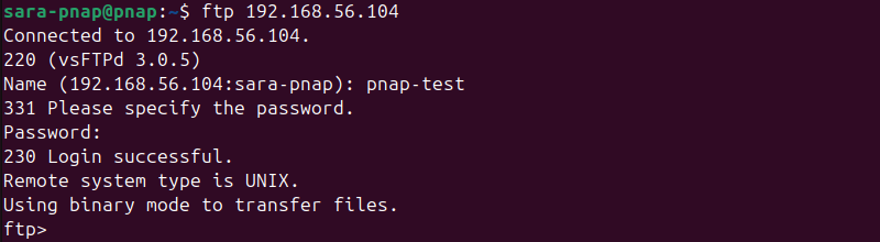 ftp 192.168.56.104 terminal output
