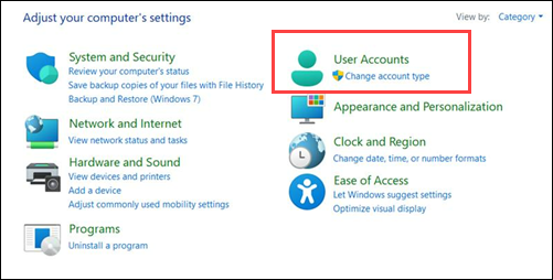 User accounts on Control Panel