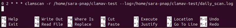 Editing crontab in Nano terminal output