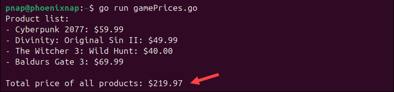 Go map price calculation example.