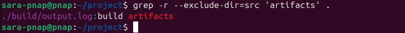 grep -r --exclude-dir=src 'artifacts' . terminal output