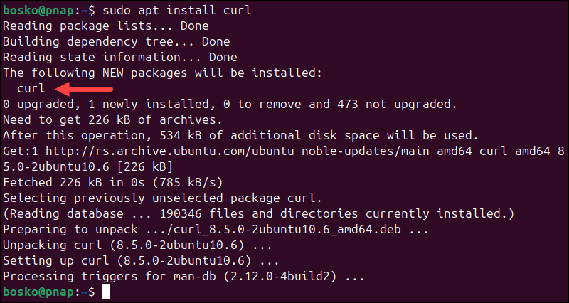 Installing cURL on Ubuntu.