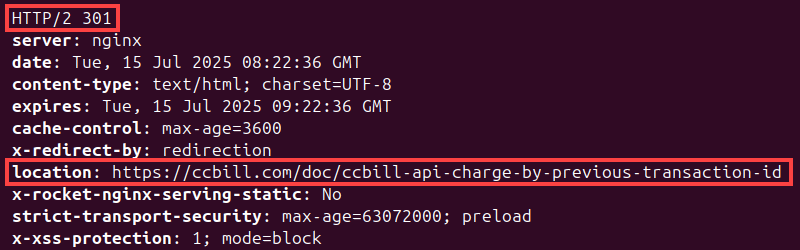 Location header in a 301 redirect.