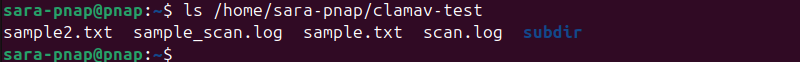ls /home/sara-pnap/clamav-test terminal output