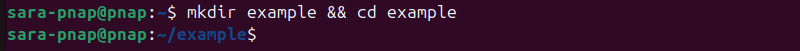 mkdir example && cd example terminal output