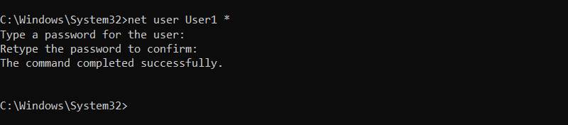net user User1 * cmd output