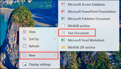 Click New, then Select Text Document