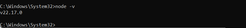 node -v cmd output
