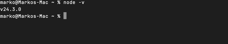 node -v macOS terminal output