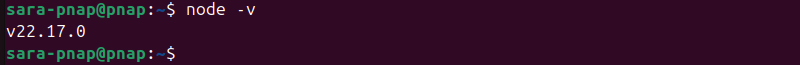node -v terminal output
